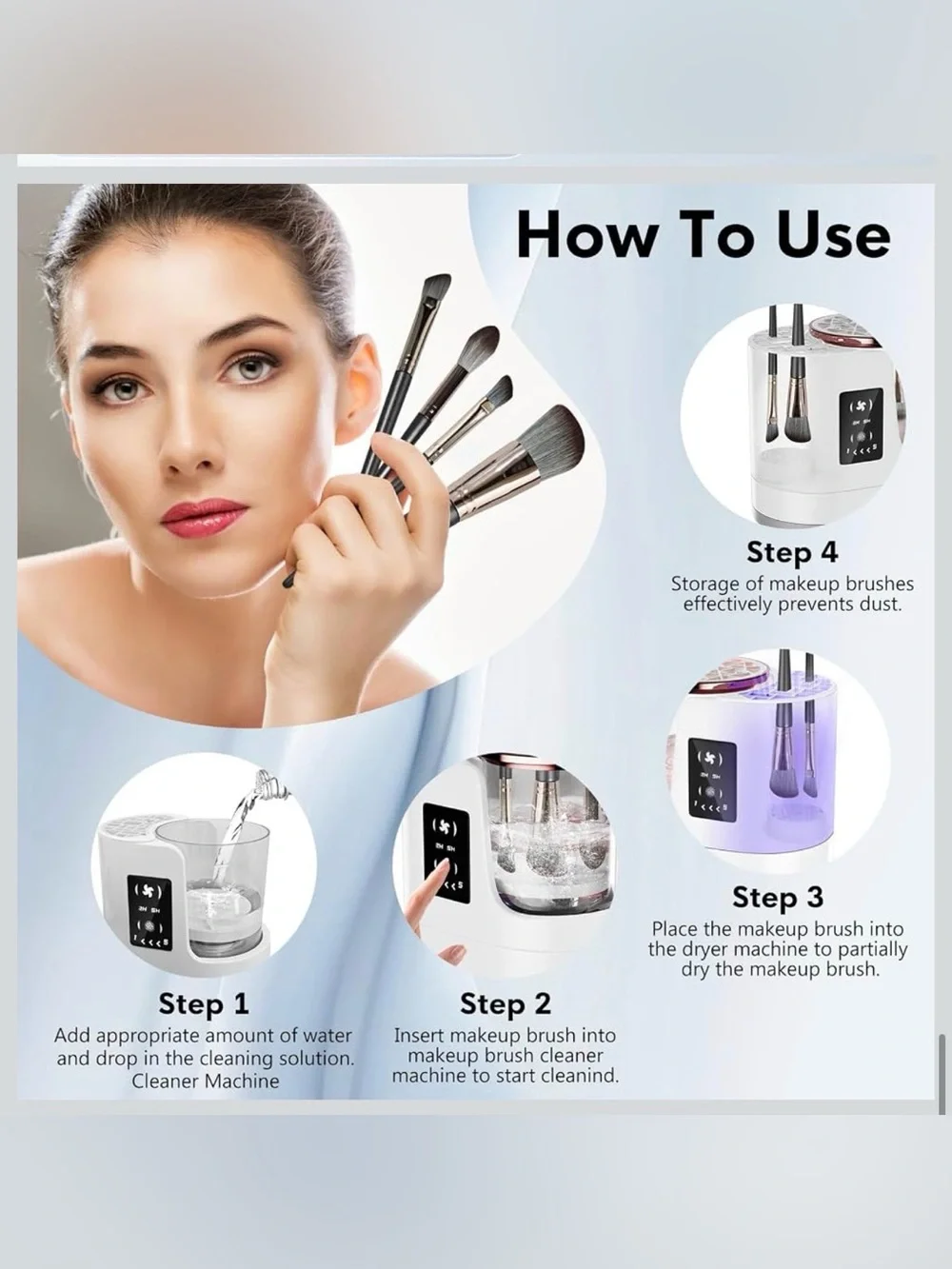 New 3 in 1 Electric Makeup Brush Cleaner, Automatic Portable USB Deep Cleaning
